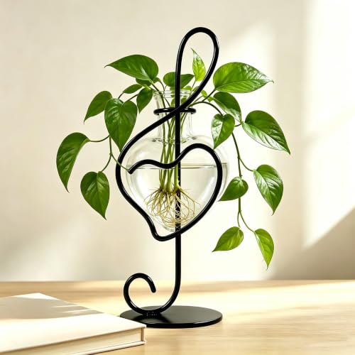 Music Note Propagation Station with Heart Glass Vase& Metal Stand - color: Music Note