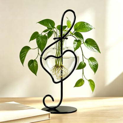 Music Note Propagation Station with Heart Glass Vase& Metal Stand - color: Music Note