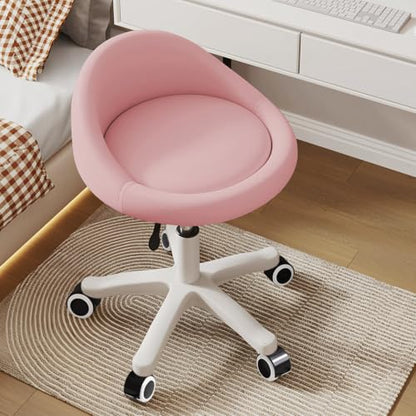Rolling Stool – Ergonomic Swivel Seat, Adjustable Height, Ultra-Quiet Wheels, Padded PU Leather Cushion, for Salon, Office, Massage & Medical Use Pink 1 - color: Pink
