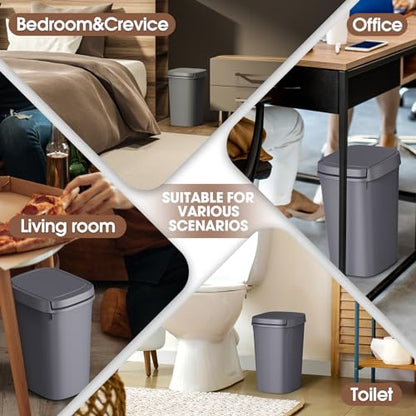 CEROELDA 3 Pack Bathroom Trash Can with Lid, 10L/2.6 Gal Small Garbage Can with Press Top Lid, Slim Plastic Waste Basket for Toilet, Office, Bedroom (Grey) - color: 3 Pack-Grey