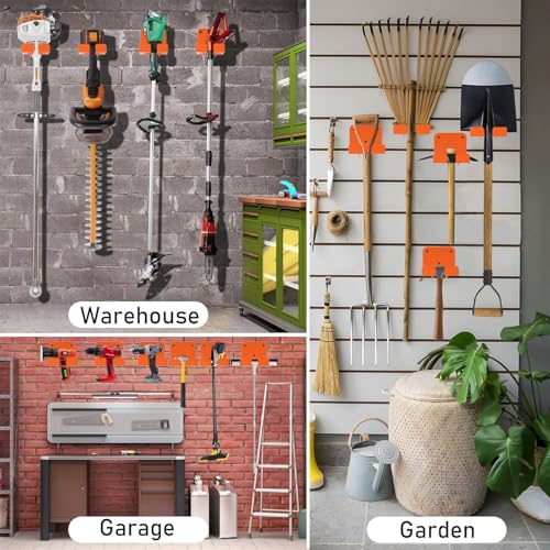 Weedeater Hanger, 3 Pack Weed Eater Hanger for Garage Wall-mounted Organizer Trimmer Rack Storage for Grass Trimmer, Hedge Trimmer, Garage Wall, Garden Tools, Black, Orange