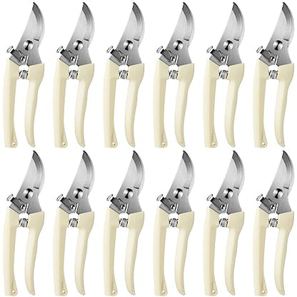 Therwen 12 Pcs Garden Shears Flower Scissors Pruning Shears Floral Garden Clippers Hand Pruners Branch Cutter Gardening Tools for Plants Cutting, Trimming, Fruits Picking (Beige,Bypass) - style: Beige, Bypass