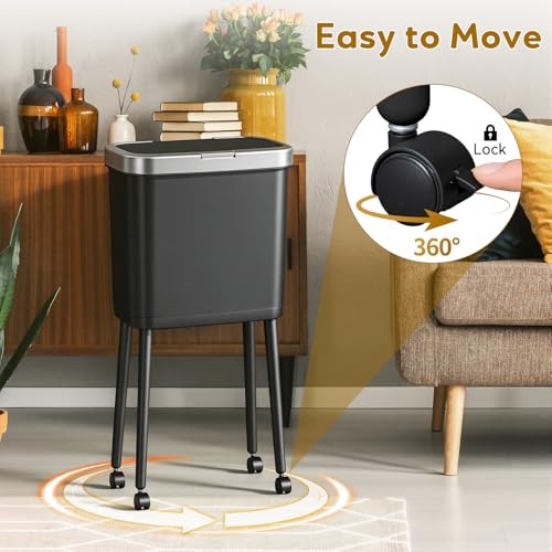 Procade Kitchen Garbage Can with Legs and Wheels,Narrow Rolling Trash Can - color: Black
