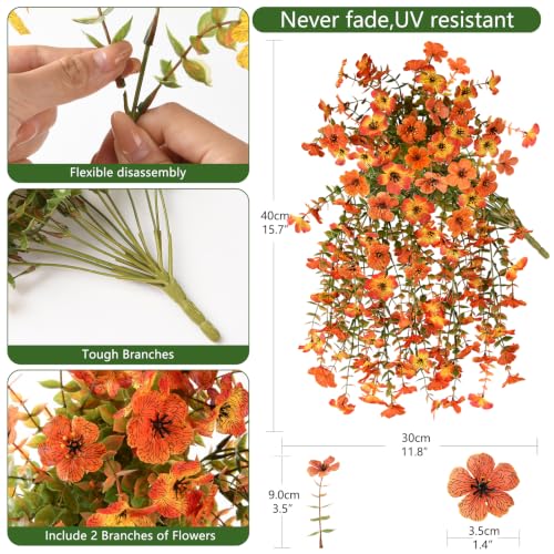 INQCMY Artificial Fall Flowers for Outdoors Faux Mums UV Resistant - color: Red Orange