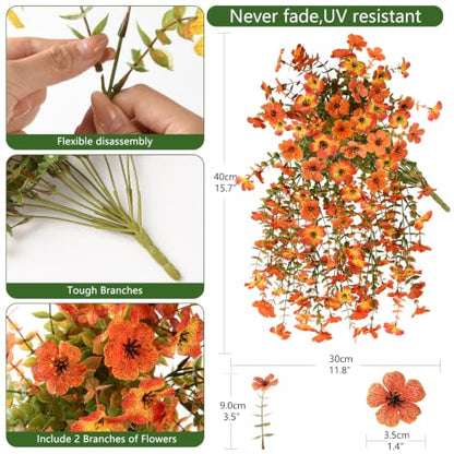 INQCMY Artificial Fall Flowers for Outdoors Faux Mums UV Resistant - color: Red Orange