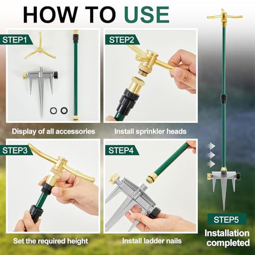 Hicarer 2 Pack 3 Arm Garden Sprinkler, 360° Rotating Garden Sprinkler, Capable of Sprinkling High Rise Lawns, Large Area Lawn and Garden Irrigation System for Small Lawn Garden Yard