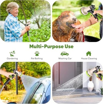 Unywarse Garden Hose 125FT Metal Water Hose with 10 Function Nozzle No-Kink - size: 125ft