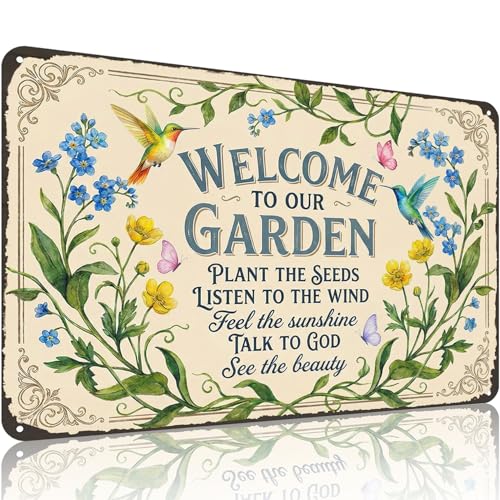 Crazysign Gardening Gifts Welcome to Our Garden Talk To God Vintage Tin Sign Foral Art for Garden Porch Patio Greenhouse Yard Decor 8x12 inch (26048) - color: Welcome To My Garden