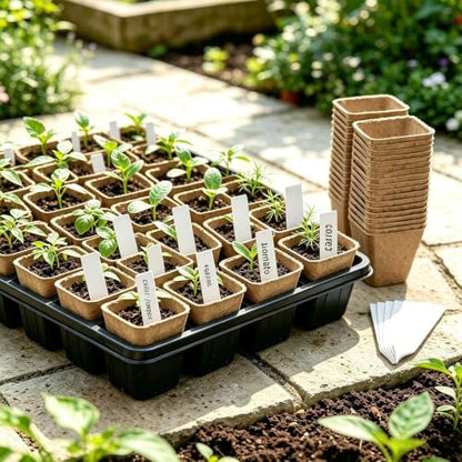 36 Pcs Square Peat Pots Nursery Kit with Labels & Garden Tools