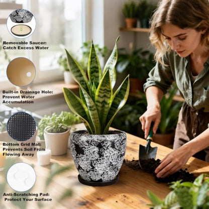 Ceramic Plant Pots With Saucer & Drainage Hole, 8 inch Indoor Flower Pots - color: Gray, size: 8 inch