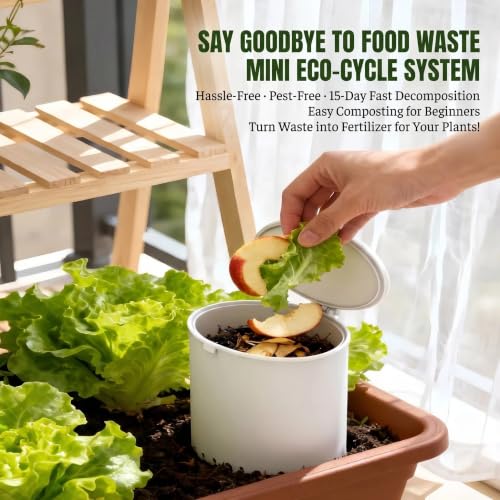 700ML Mini In-Ground Food Scrap Container with Garden Scoop, White Small Odor-Controlled Bin for Planters, Garden, Home & School, Eco-Friendly Kitchen Waste Storage
