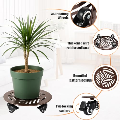 1-Pack Large Metal Plant Caddy with Wheels 16 Inches Heavy-duty Rolling Plant Stands with Casters Wheeled Flower Pot Mover Rollers Rust-proof Iron Planter Dolly Coasters for Indoor Outdoor Use - color: Textured Brown, size: 16"/ 1 pack