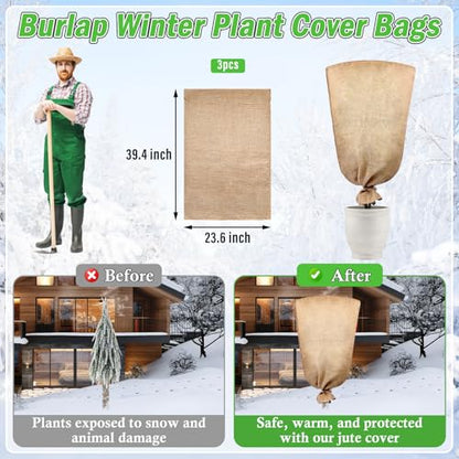 Legigo 3 Pack 24 X 40 Inch Burlap Bags for Winter Plant Frost Protection - size: 24 X 40 Inch