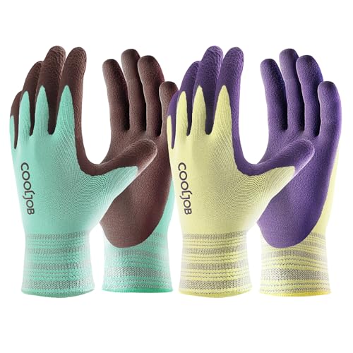 COOLJOB 2 Pairs Modal Gardening Gloves for Women, Rubber Coated, Small - size: Small (Pack of 2)
