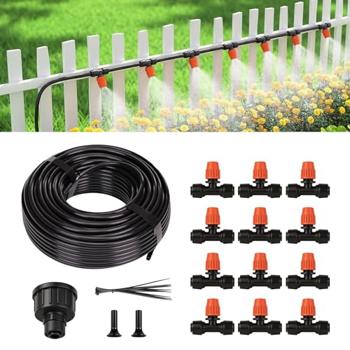 50FT Drip Irrigation Kit, Quick Connect Garden Watering System, Easy Install Drip Irrigation System with Misting Nozzles for Patio, Potted Plants, Small Garden & Greenhouse - size: 50FT