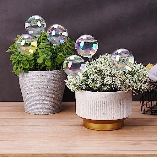 [6 PCS] Light Iridescent Rainbow Gradient Color Clear Glass Self-Watering System Spikes, Automatic Plant Waterer Bulbs - color: Iridescent 6-Pack