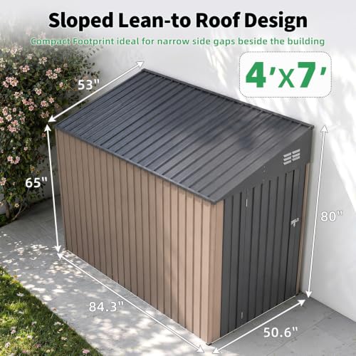 AECOJOY 4' x 6' Lean to Shed Outdoor Storage Shed, Bike Shed, Small Metal Sheds & Outdoor Storage Clearance, Wall Side Yard Shed Outdoor Storage Cabinet for Garden, Backyard and Outdoor Use, Grey - color: Gray, size: 4' x 7'