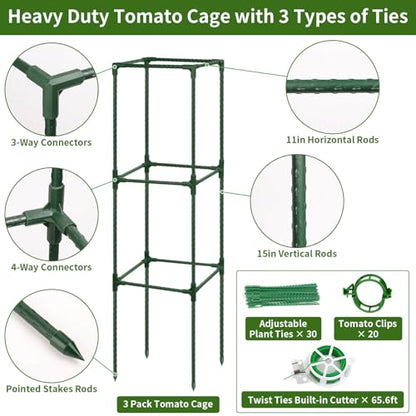 ROADPLUM 3 Pack 48" Tomato Cage for Garden, Heavy Duty Adjustable Plastic Coated Steel Pipe Tomato Stakes Trellis Plant Cages for Vegetable, Fruit, Flower, Rose Vine Climbing Plants - size: 3 PACK