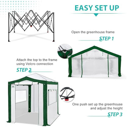 EAGLE PEAK 8x6 Walk in Pop Up Greenhouse, Green/White - color: Green/White, size: 8x6