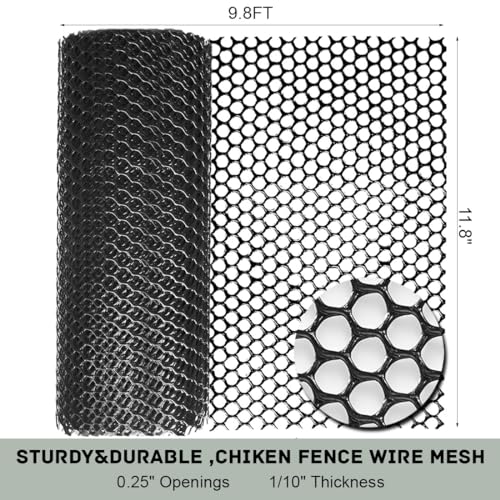 Plastic Chicken Wire Fencing 12'' x 10ft Black Chicken Wire Mesh Fence Poultry Netting for Crafts, Plastic Garden Fencing, Floral Chicken Wire