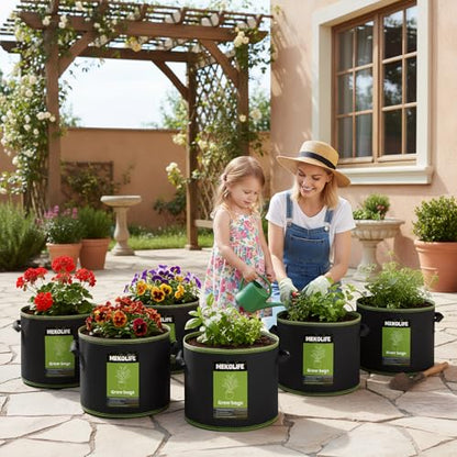MEKOLIFE 6-Pack 5 Gallon Fabric Grow Bags, Breathable Planters with Handles - size: 6Pack(5 Gallon)