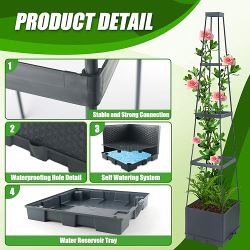 2 Packs Raised Garden Bed Tomato Planter Box with Trellis,56.8" Self-Watering Tomato Cage with Trapezoidal Trellis for Climbing Plants Flowers Vegetables Vine in Patio Garden Indoor Outdoor - size: 4 Tiers-56.8"