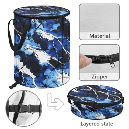 BIGCARJOB Blue Camo Large Trash Can with Lids, Camping Trash Can Collapsible Garbage Cans Water Resistant Garbage Bin Storage for Outside, 22.83x17.71 in - color: Blue Camouflage