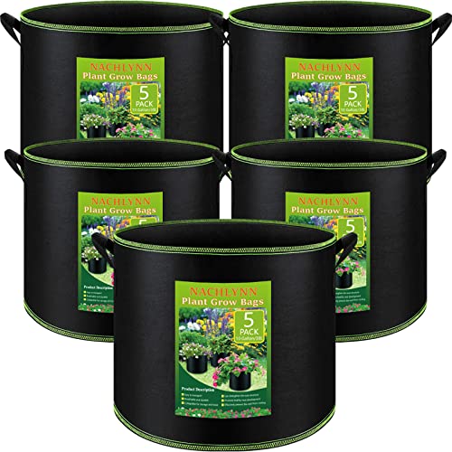 NACHLYNN 5-Pack 10 Gallon Grow Bags with Handles Thickened Nonwoven Fabric Pots Heavy Duty Aeration Fabric Pots Plant or Fruits Flowers Plant - size: 10