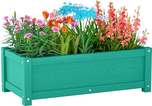 HDPE Raised Planter Box Outdoor, Rot-Resistant and Non-Cracking, Small Raised Beds for Gardening 29.5 * 14.4 * 9.8 in for Yard, Lawn, Rectangle with Drainage Holes, Aruba Blue - color: Aruba Blue, size: 29.5 x 14.4 x 9.8 in
