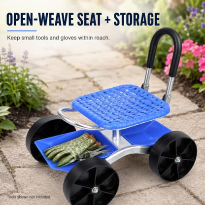 Rolling Garden Seat with Wheels, 360° Swivel Adjustable Gardening Stool - color: Blue