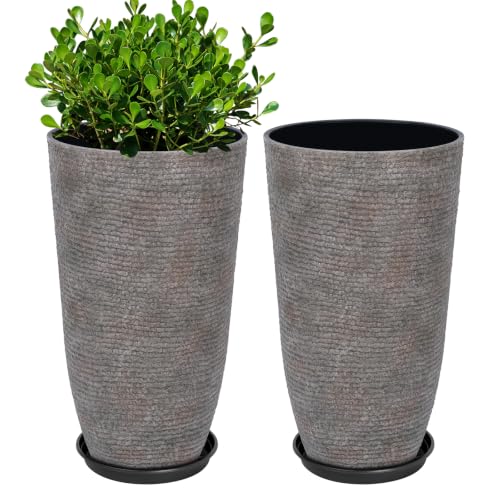 QCQHDU 9 Gallon Tall Large planters for Outdoor/Indoor Plants of 12" Dia x 21" H (Colored Limestone, 21IN) - color: Colored Limestone