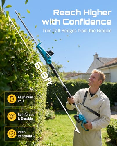 SEESII 20V Pole Hedge Trimmer Cordless, 20" Electric Bush Trimmer 2×4.0Ah - color: Blue