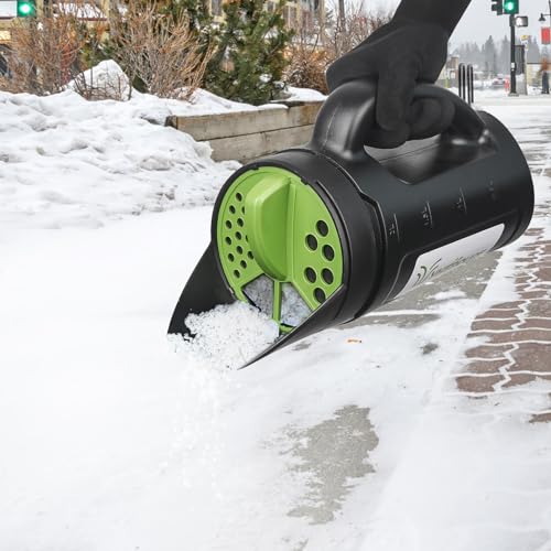 Yhtpouqe Hand held Spreader, Seed Spreader for Ice Melt, Grass Seed, Fertilizer Lawn and Garden. Multiple Adjustable Opening Sizes for Salt,Ice Melt, Up to 80 Oz