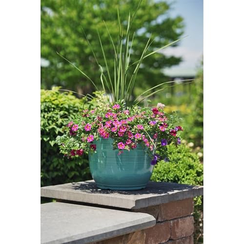 Garden Elements Indoor/Outdoor Glazed Brushed Happy Plastic Planter, Large, Dark Aqua, 15" - color: Dark Aqua