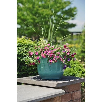 Garden Elements Indoor/Outdoor Glazed Brushed Happy Plastic Planter, Large, Dark Aqua, 15" - color: Dark Aqua