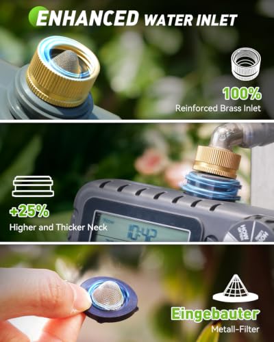 RAINPOINT 3 Zone Water Sprinkler Timer with Brass Inlet, IP65 Waterproof Hose Irrigation Timer, Rain Delay Manual Auto Watering System with Large LCD Display for Yard Lawn Garden, 2027 New Version - color: Light Grey