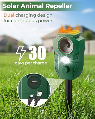Solar Ultrasonic Deer Repellent 4-Pack, Motion Sensor, Waterproof Outdoor