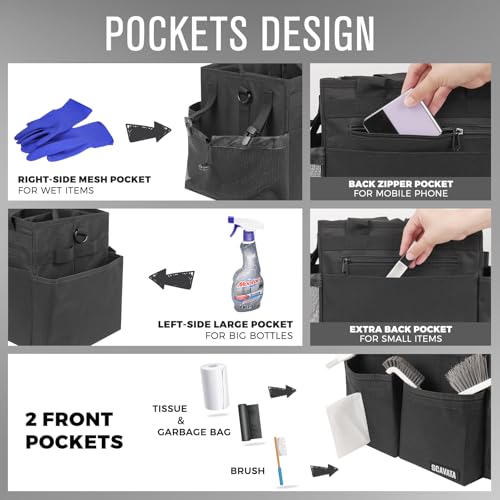SCAVATA Compact Wearable Cleaning Caddy with Handle & Shoulder Straps - color: Black