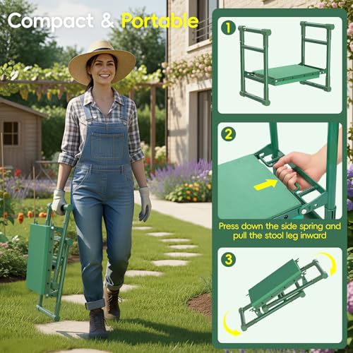 Housolution Garden Kneeler and Seat with Anti-Tipping Extendable Legs