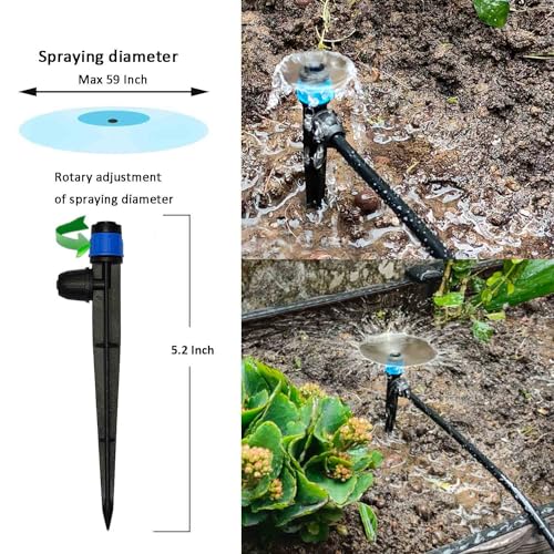 Drip Irrigation System with Water Timer Auto Watering System for Garden 5/16“ID and 1/4 Inch Pipe 162ft Adjustable Spray Kit, for Greenhouse, Garden, Lawn, and for Potted Plants - size: Kit 8a - 162 ft