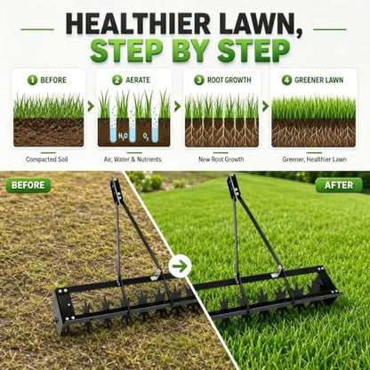 32 Inch Tow Behind Spike Aerator, 132.28 LBS Tool Tow Behind Lawn Aerator