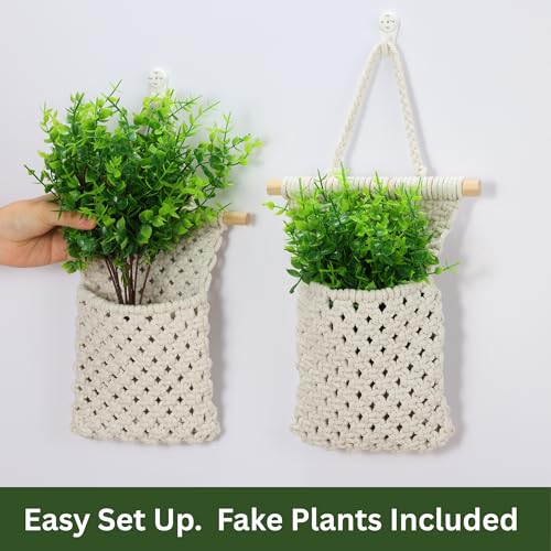 2 Packs Macrame Wall Planters with Faux Eucalyptus, Wall Decor - color: White