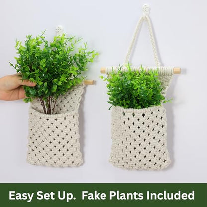 2 Packs Macrame Wall Planters with Faux Eucalyptus, Wall Decor - color: White