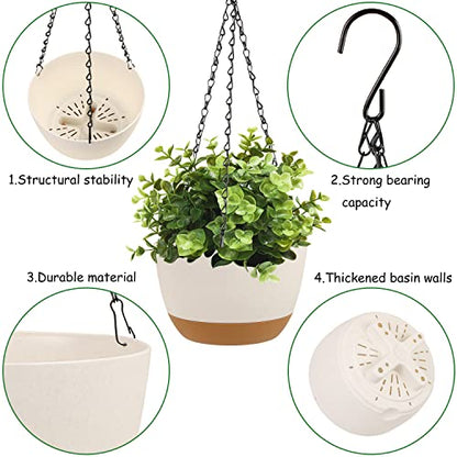 LIYDE 3 Pack Hanging Planters, 8 Inch Small Hanging Pots Self Watering Hanging Planters for Indoor Plants with Drainage Holes and Removable Tray Hanging Basket - color: Whitegreygreen