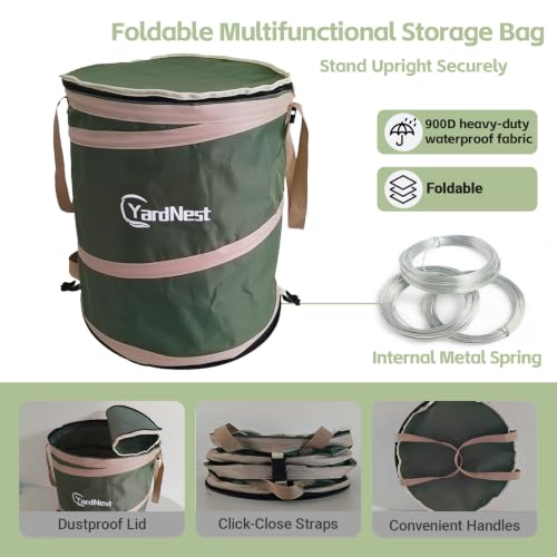 42 Gallon Collapsible Pop-Up Trash Can,Leaf Bag,22"x26",Green