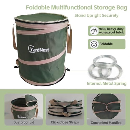 42 Gallon Collapsible Pop-Up Trash Can,Leaf Bag,22"x26",Green