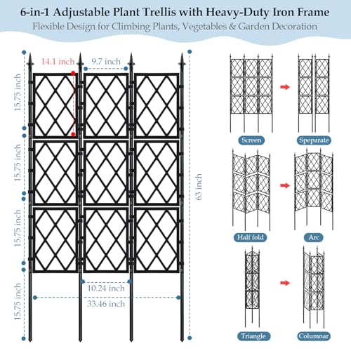 5.25FT Metal Garden Trellis for Climbing Plants Outdoor Indoor - color: Black