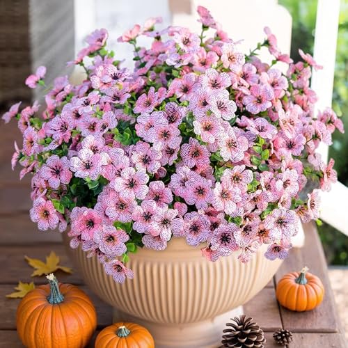HyeFlora Artificial Flowers for Outdoor Indoor Garden Home Decoration, Faux Flower Daisy with Eucalyptus Leaves Fake Plants Greenery Boxwood Porch Patio, 12 Bundles (Pink) - color: Pink