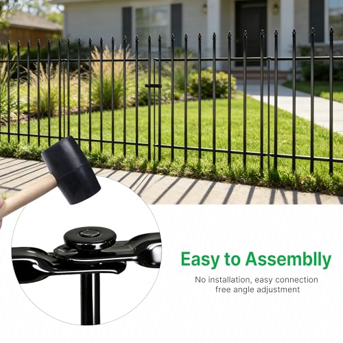 Thealyn 42" H x 12.5 Ft Metal Garden Fence with Gate, 5 Panels - color: Black, size: 42″ H x 12.5 ft (4 Panels + 1 Gate)
