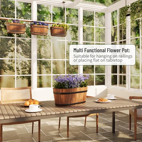 2-Pack Wooden Hanging Planters 13" Railing Flower Pots with Drainage Holes - color: Brown-2pcs, size: Large